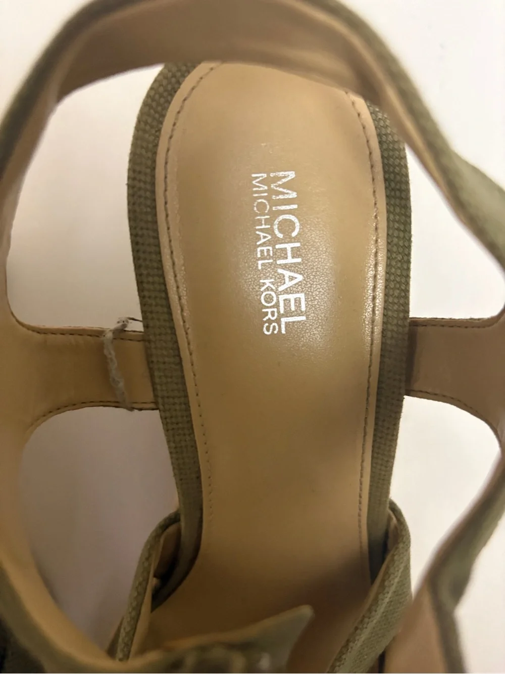 Michael Kors Olive Green Wedge Sandals with Front Zipper